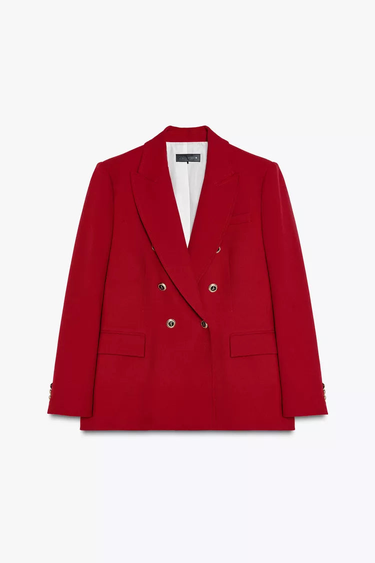 Scarlet Power Luxe Blazer – Gold Button Detail