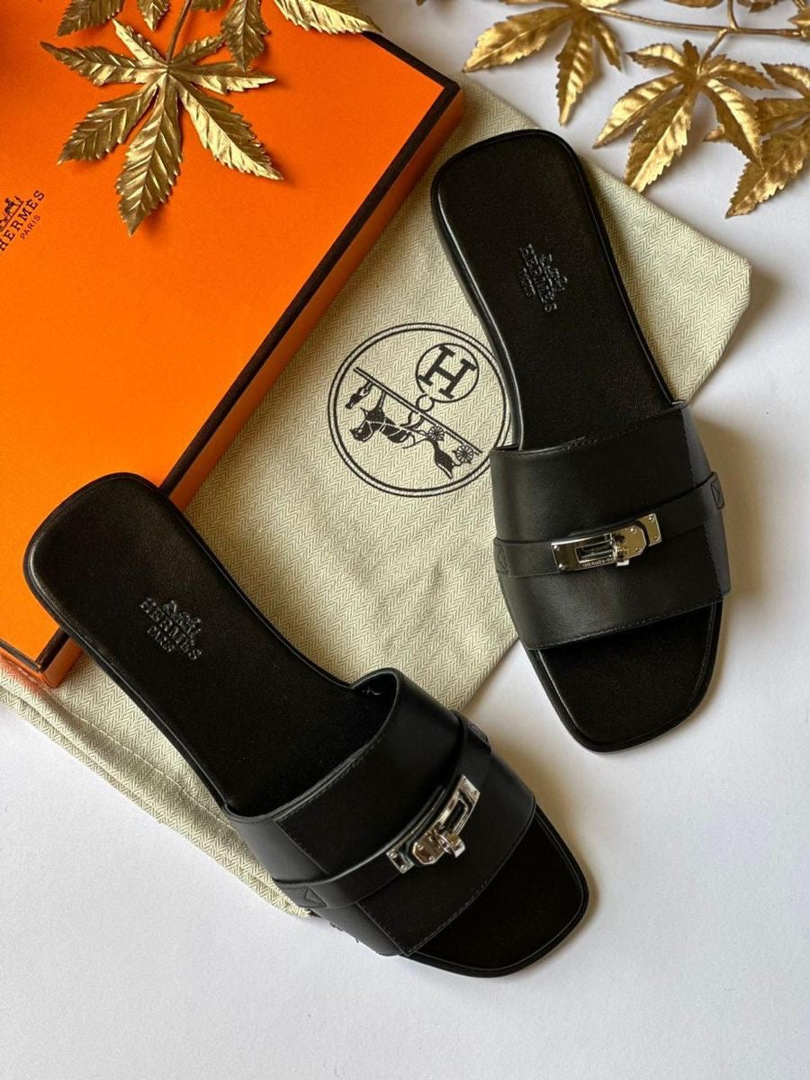 Giulia Slide Sandals – Silver Hardware Detail