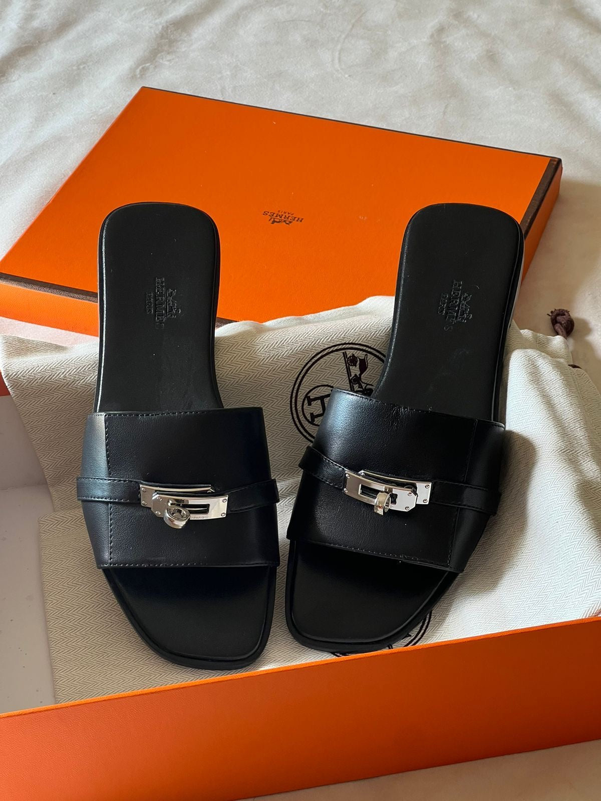 Giulia Slide Sandals – Silver Hardware Detail