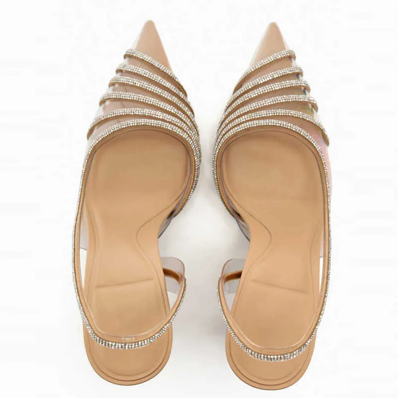 ZARA Apricot Vinyl Heels with Rhinestones