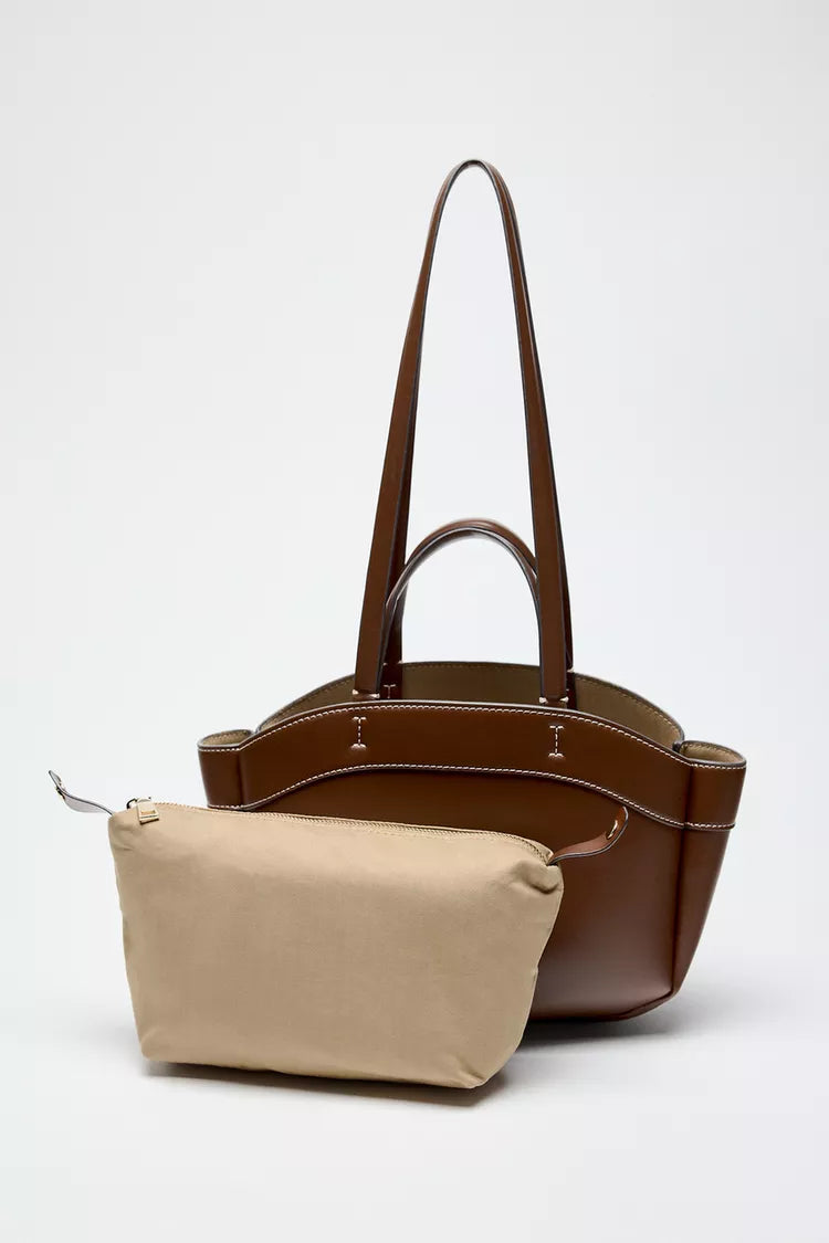ZARA Structured Tote Bag Brown(small)