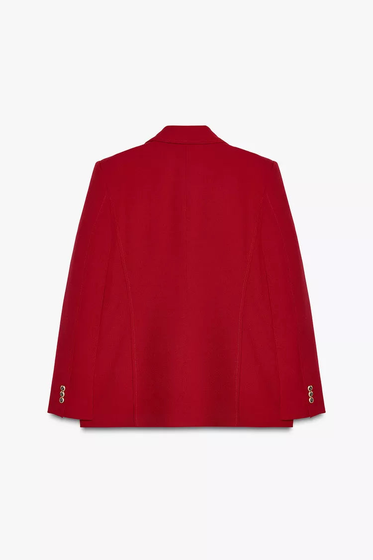 Scarlet Power Luxe Blazer – Gold Button Detail