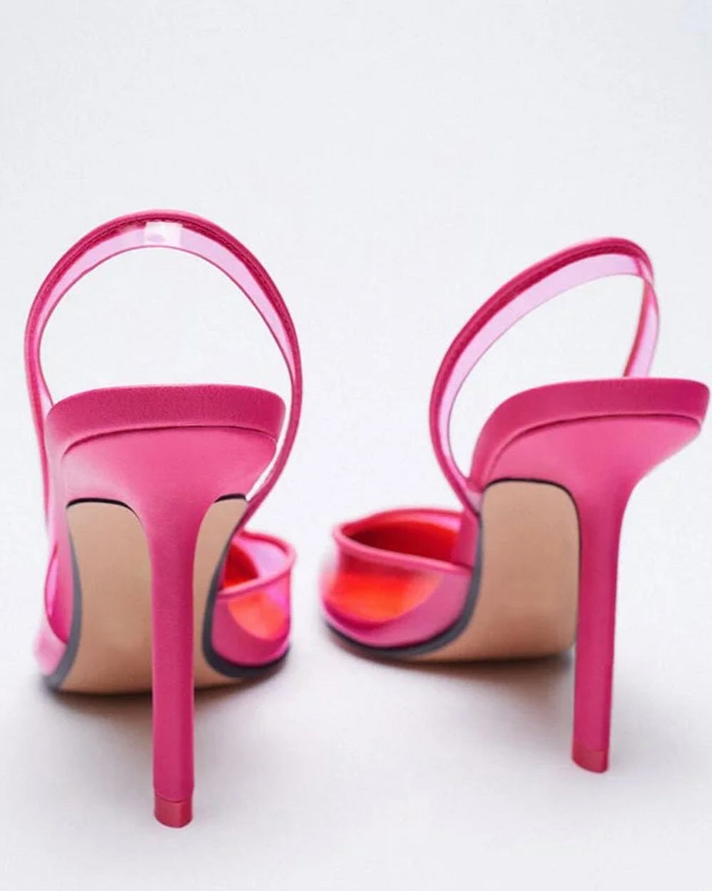 ZARA Transparent Splice Heels – Rose Red Elegance