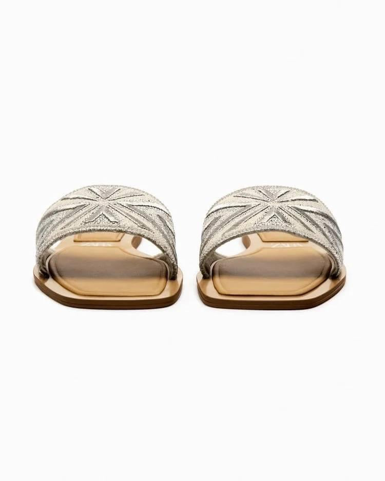 Zara Silver Quilted Flat Sandals