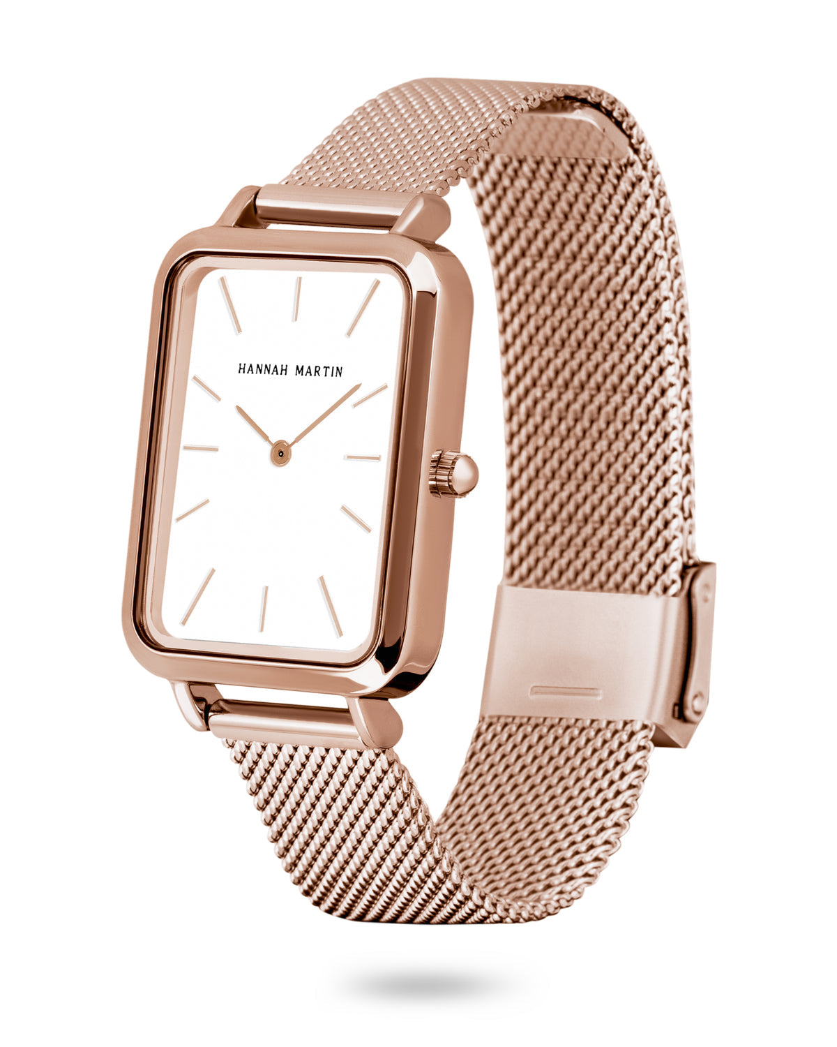 Hannah Martin Luxury Rectangular Watch – Rose Gold & White Dial (with Bangle)