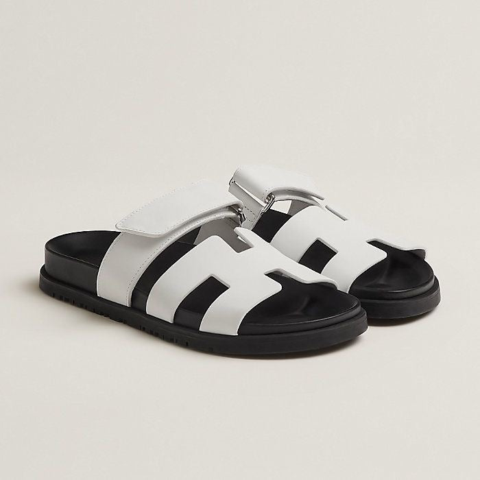 Hermès Chypre Sandals – White & Black Sole