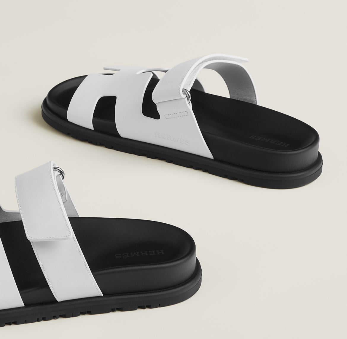 Hermès Chypre Sandals – White & Black Sole