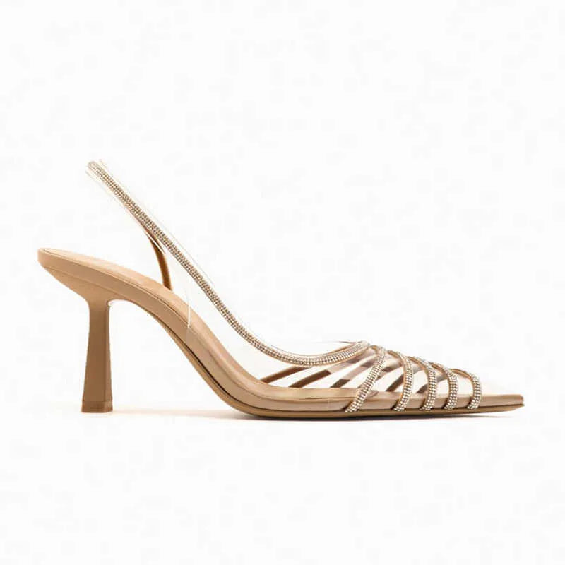 ZARA Apricot Vinyl Heels with Rhinestones
