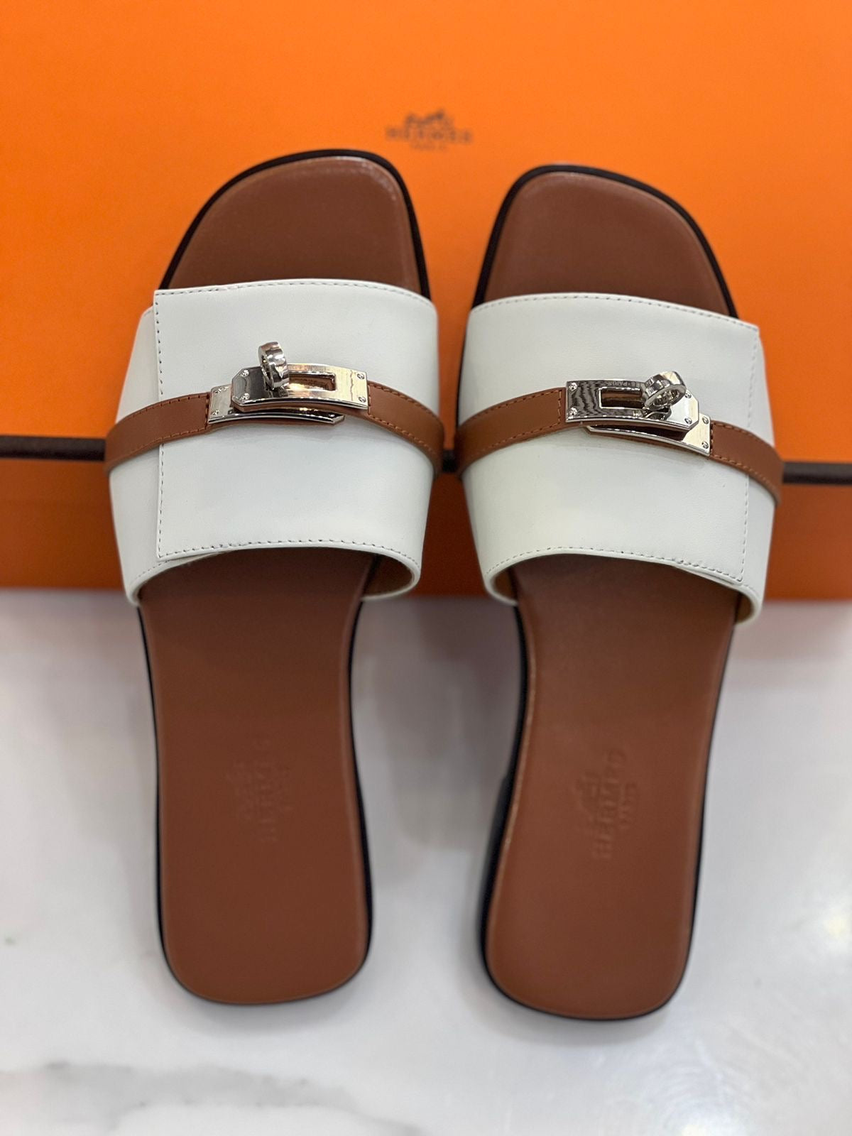 Giulia Slide Sandals – White Edition with Silver Detail