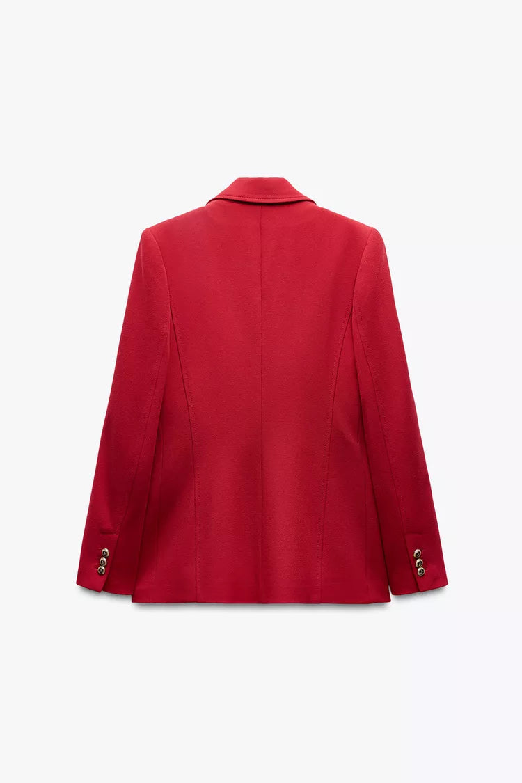 Scarlet Power Luxe Blazer – Gold Button Detail