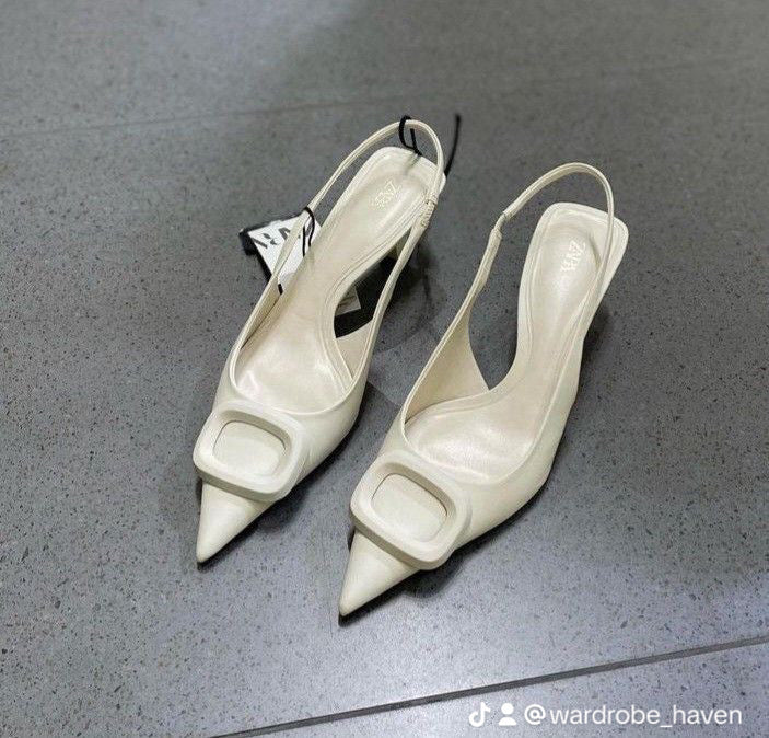 ZARA Embellished Heeled Slingback – White