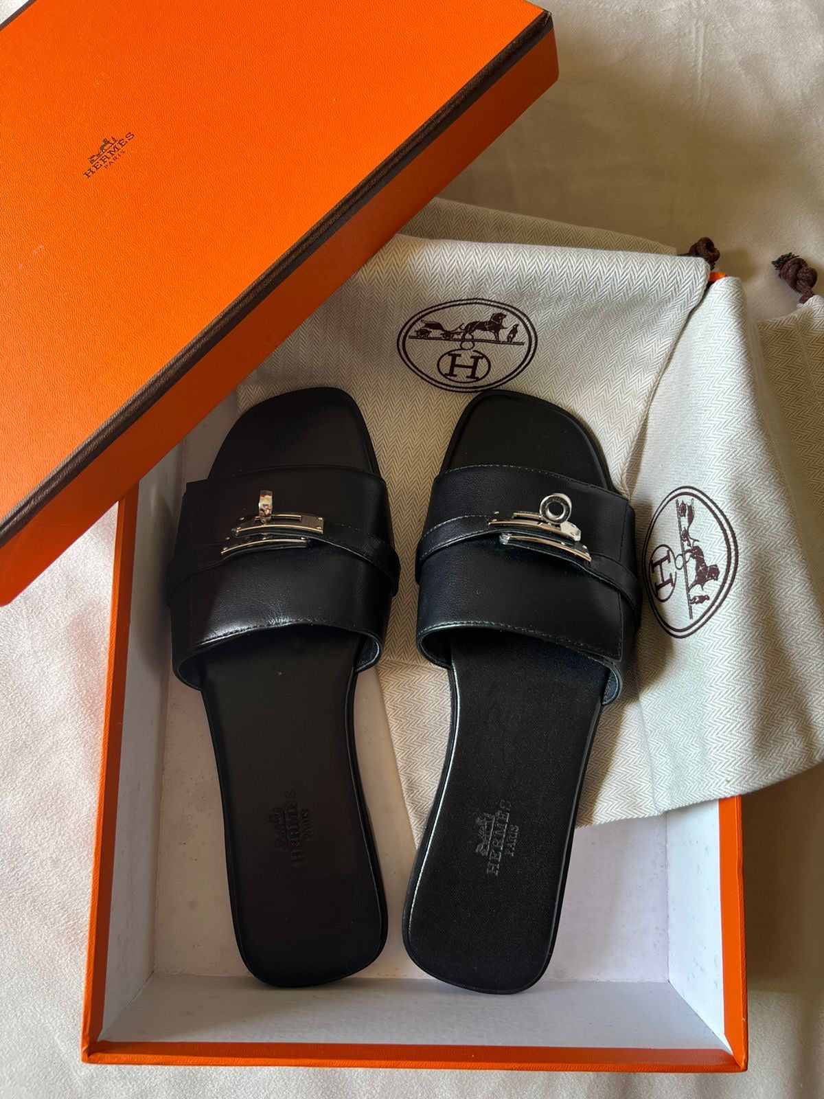 Giulia Slide Sandals – Silver Hardware Detail