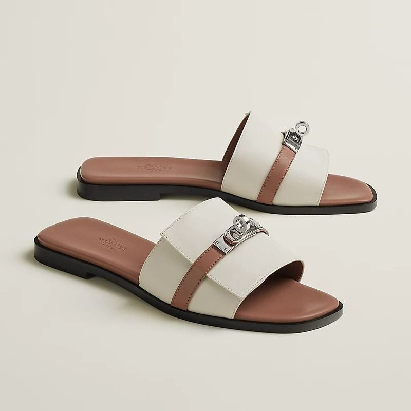 Giulia Slide Sandals – White Edition with Silver Detail