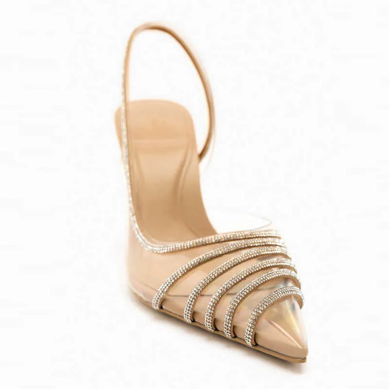 ZARA Apricot Vinyl Heels with Rhinestones