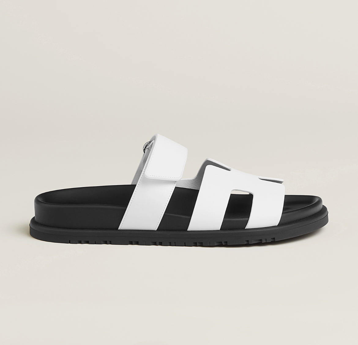 Hermès Chypre Sandals – White & Black Sole