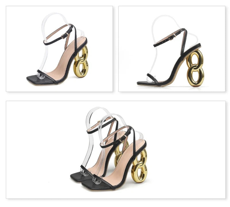 Metal Chain Heel Sandals – Square Toe | 4.7” Heel