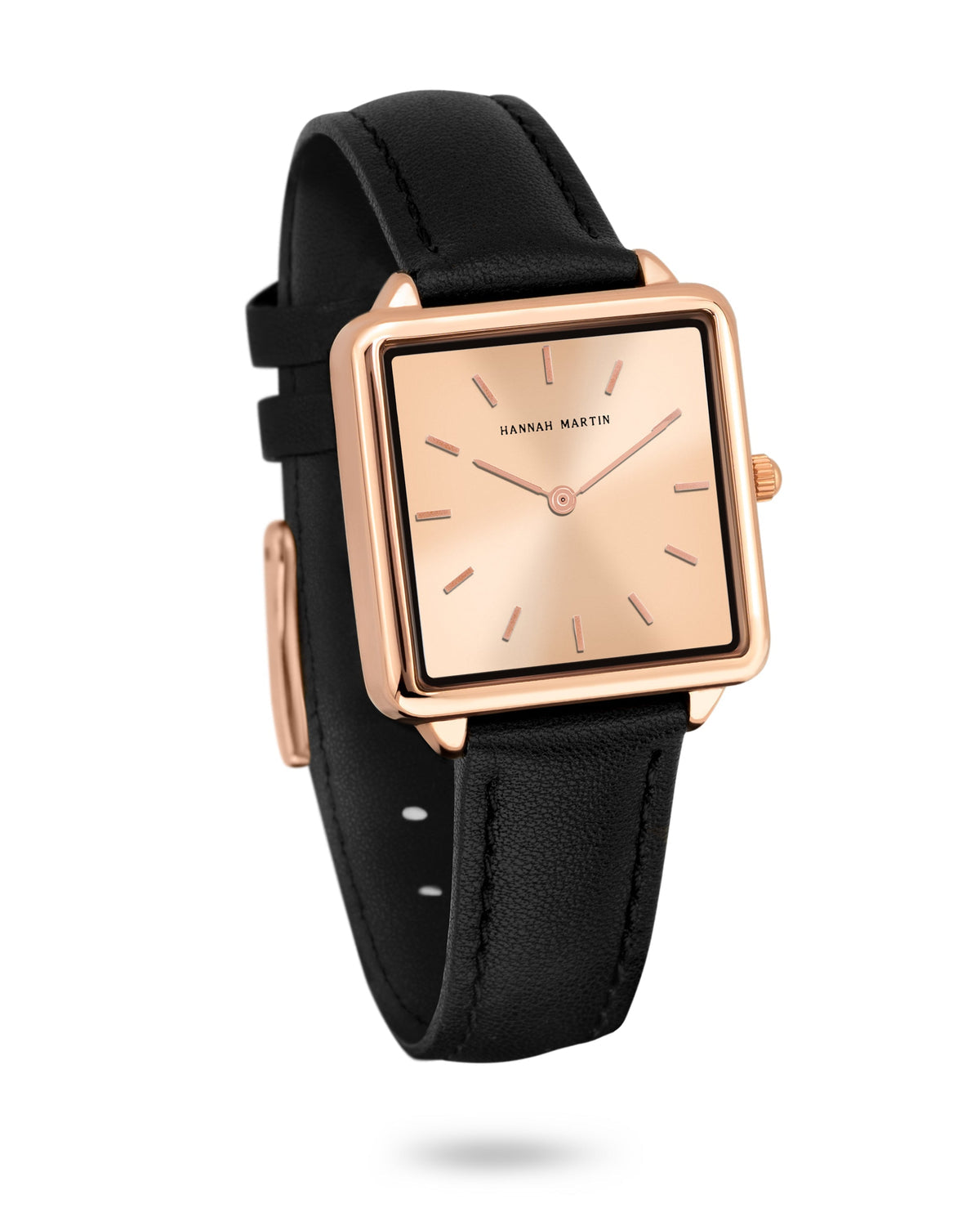 Hannah Martin Aurora Square Watch – Black Leather & Rose Gold (with Bracelet)