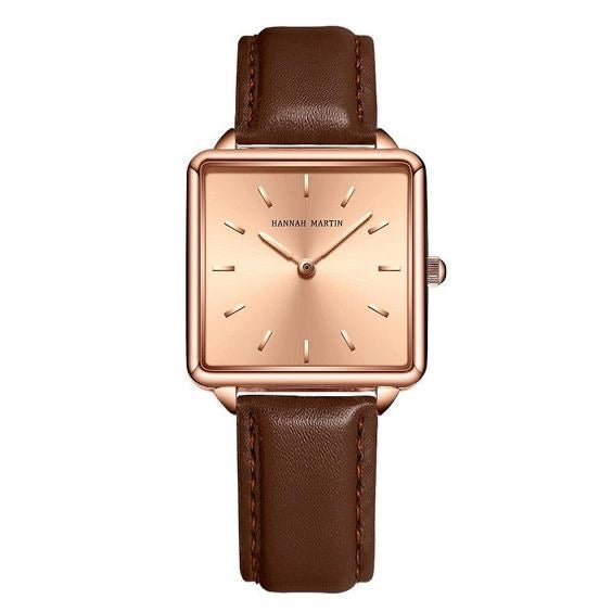 Hannah Martin Square Watch – Brown Leather & Rose Gold (with Bracelet)