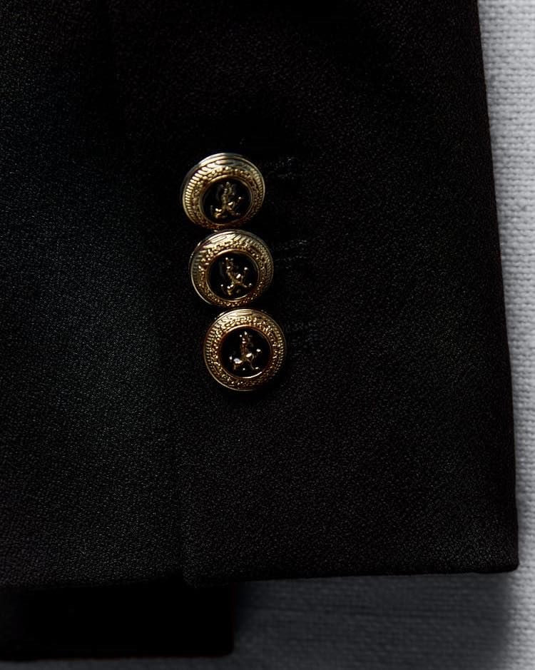 Noir Luxe Double-Breasted Blazer – Gold Button Detail