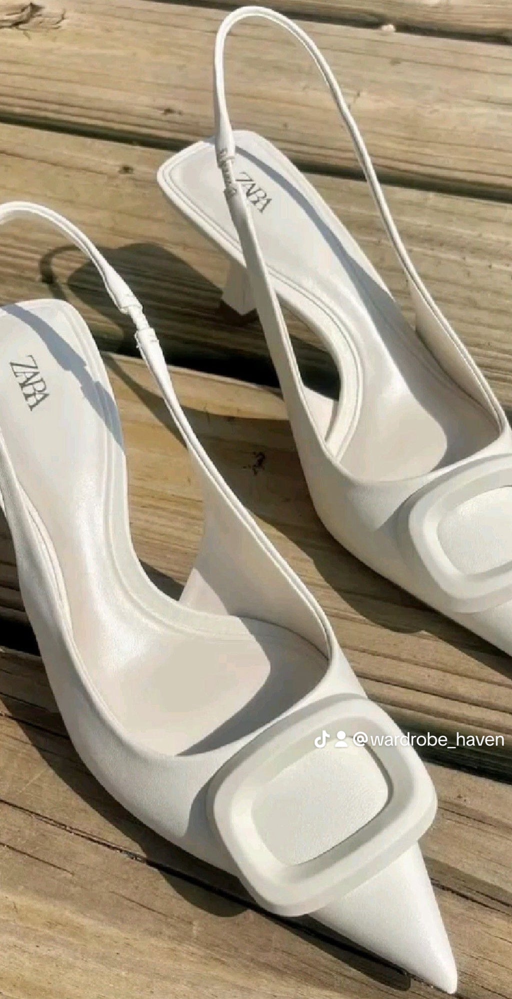 ZA RÁ Embellished Heeled Slingback – White