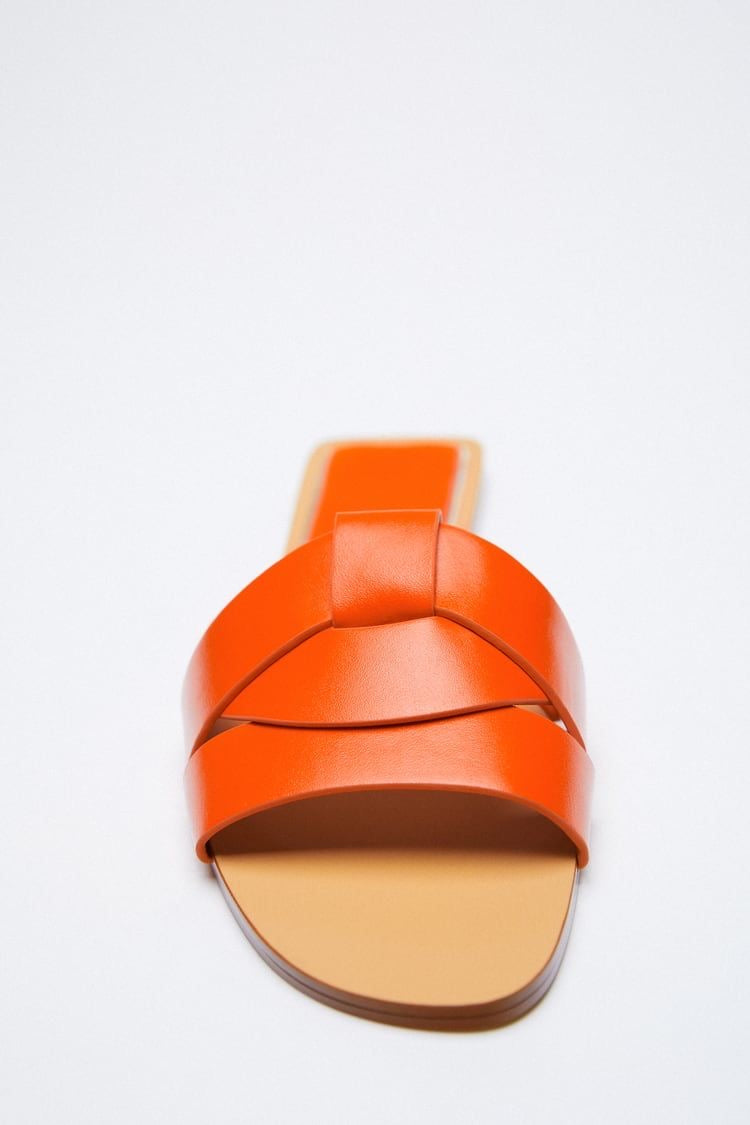 Orange Crossed Leather Flat Sandals – Sunset Edition