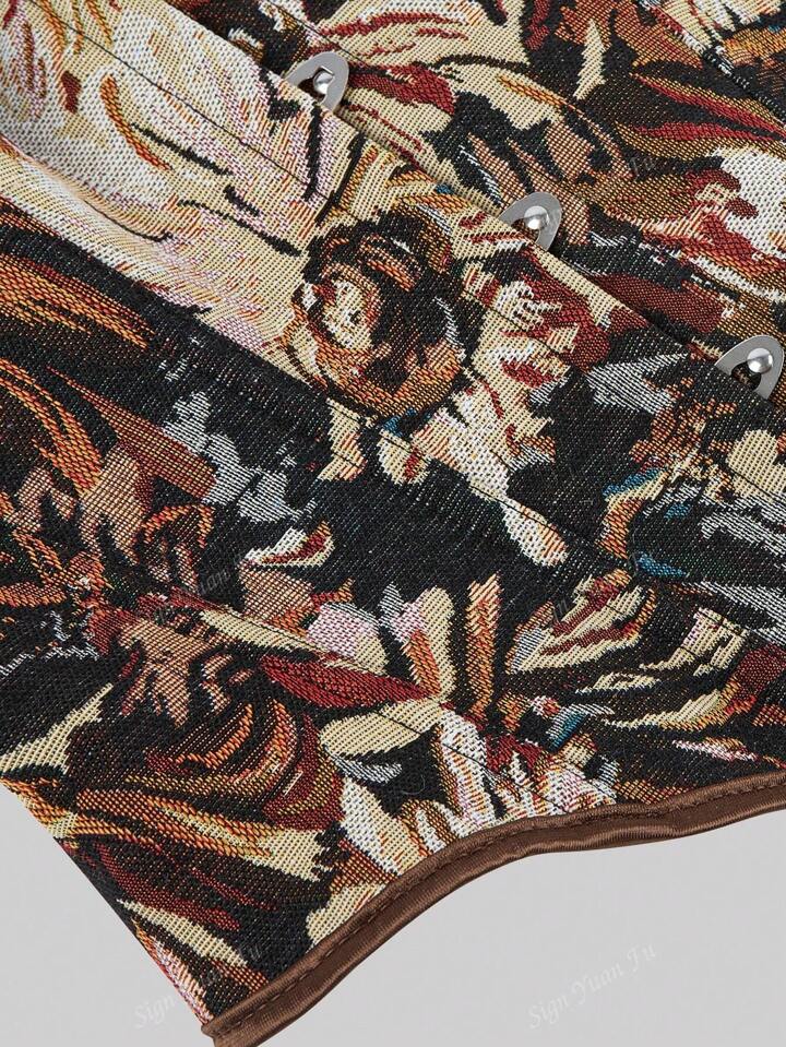 Vintage Floral Off-Shoulder Halter Top – Backless with Waist Cincher