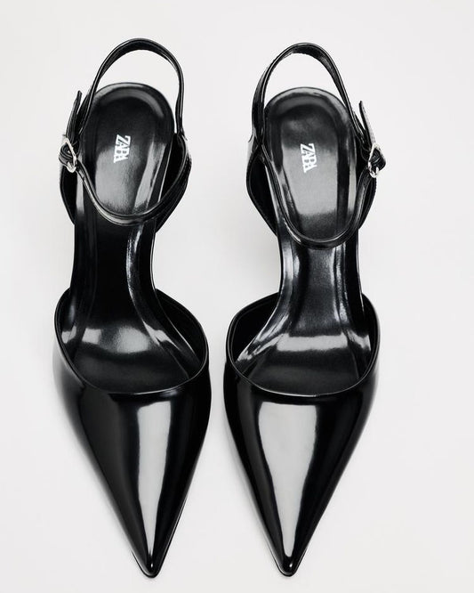 ZARA Black Heeled Slingback Pumps – Ankle Strap | 3.1”