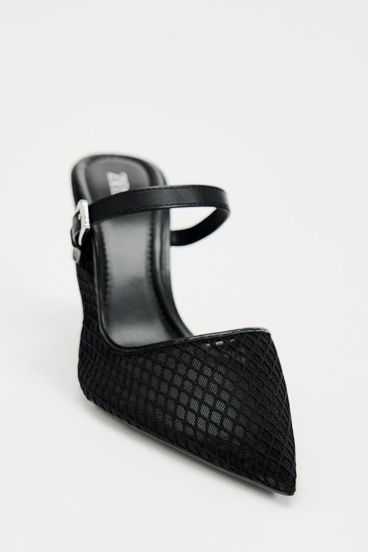 Sleek Mesh Pointed Heels – Noir Edition