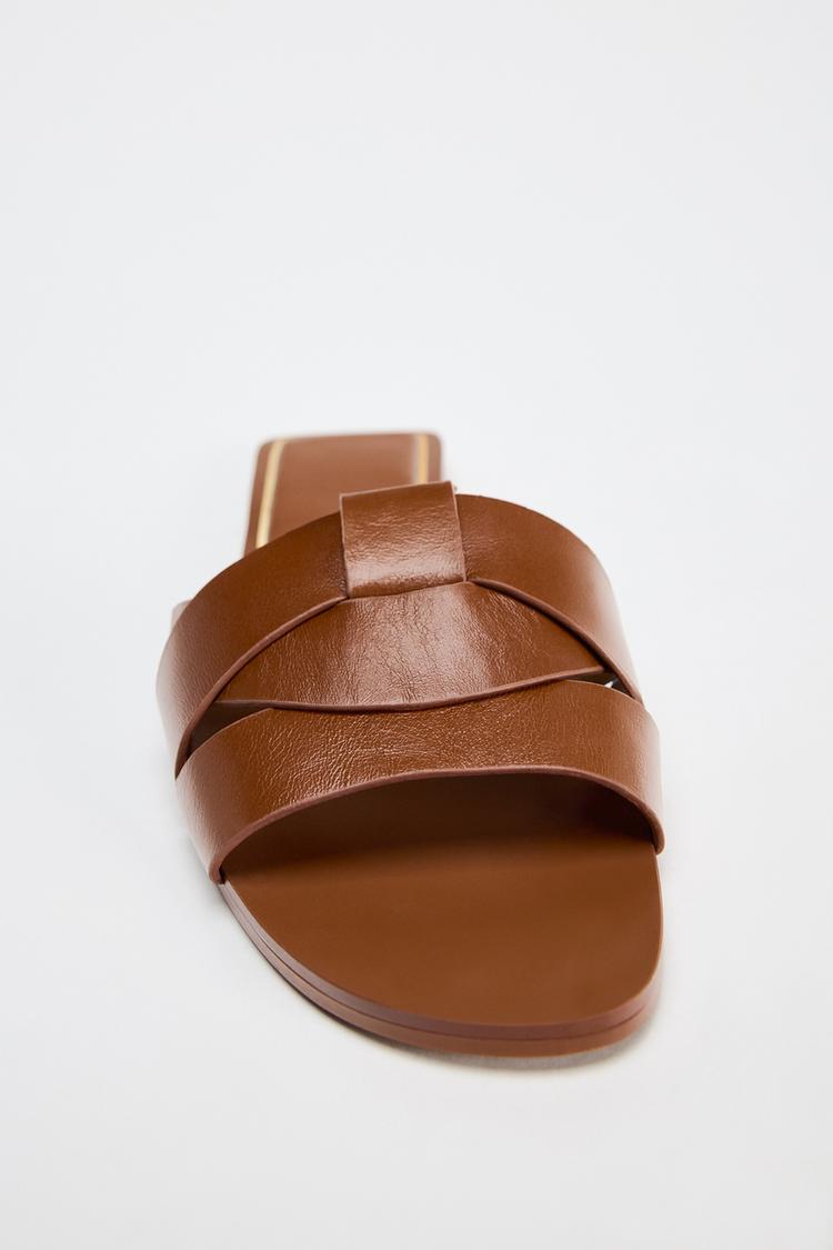 ZA RÁ Brown Crossed Leather Flat Sandals – Earth Tone Edition