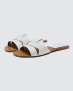 White Crossed Leather Flat Sandals – Summer Edit