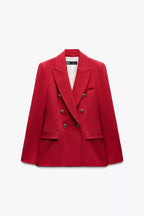 Scarlet Power Luxe Blazer – Gold Button Detail