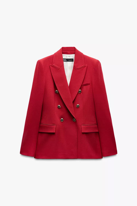 Scarlet Power Luxe Blazer – Gold Button Detail