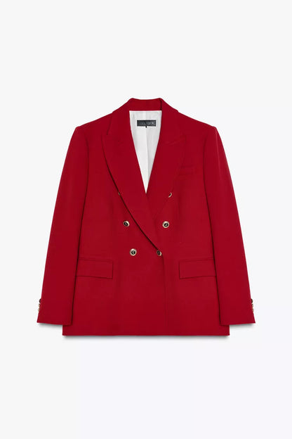 Scarlet Power Luxe Blazer – Gold Button Detail