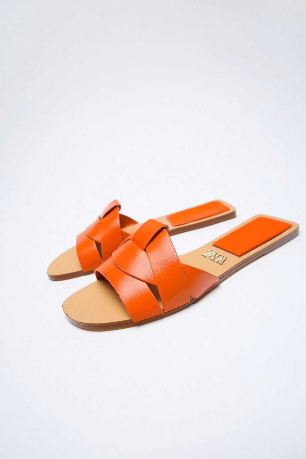 Orange Crossed Leather Flat Sandals – Sunset Edition
