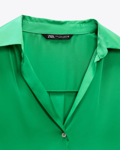 Emerald Satin Flowy Shirt – Luxe Lightwear