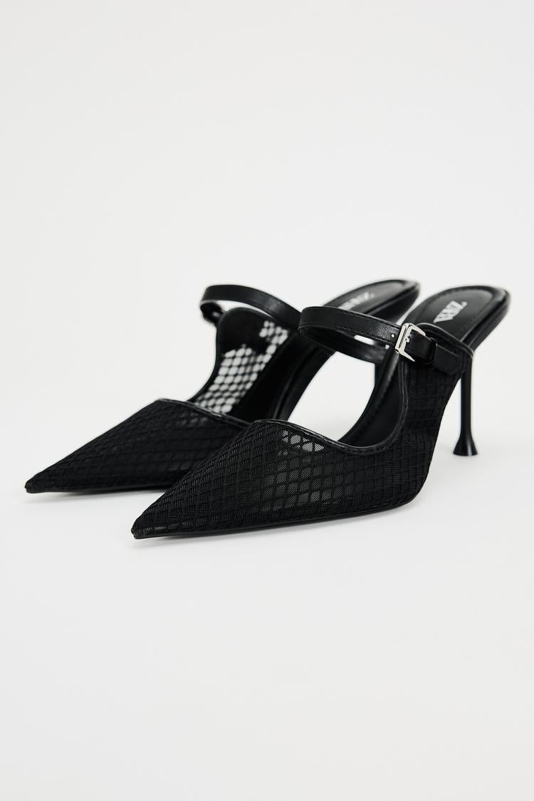 Sleek Mesh Pointed Heels – Noir Edition