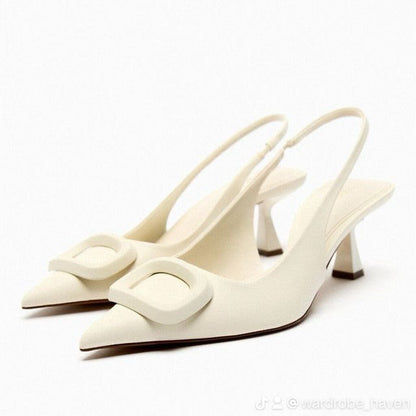 ZARA Embellished Heeled Slingback – White