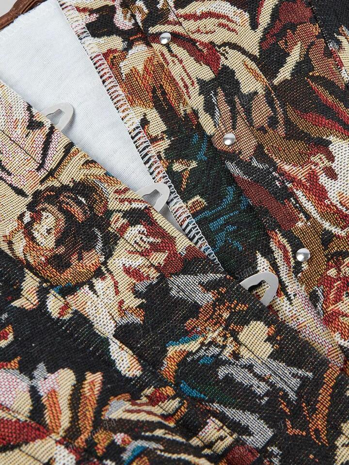 Vintage Floral Off-Shoulder Halter Top – Backless with Waist Cincher