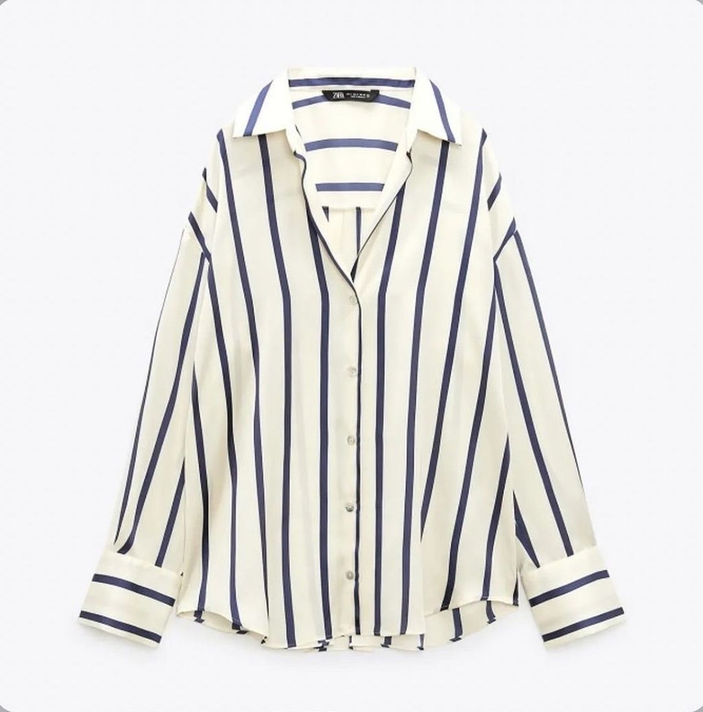 ZA RÁ Striped Silk Shirt