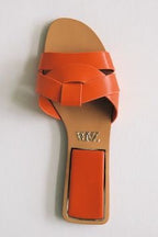 Orange Crossed Leather Flat Sandals – Sunset Edition