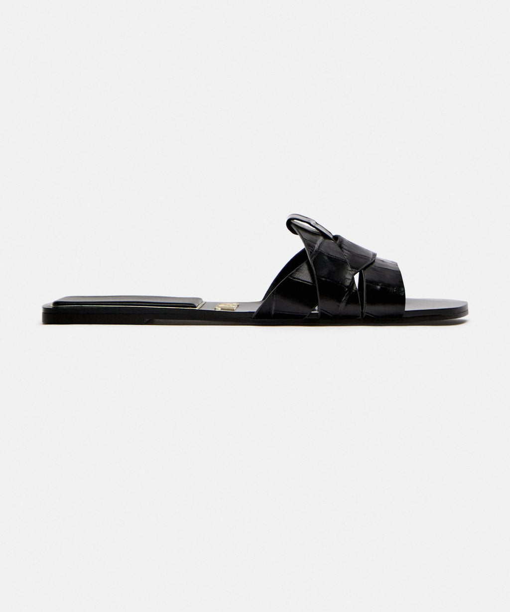 Black Crossed Leather Flat Sandals – Minimal Luxe