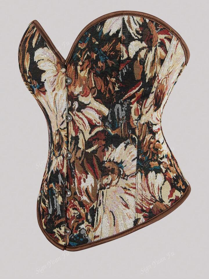 Vintage Floral Off-Shoulder Halter Top – Backless with Waist Cincher