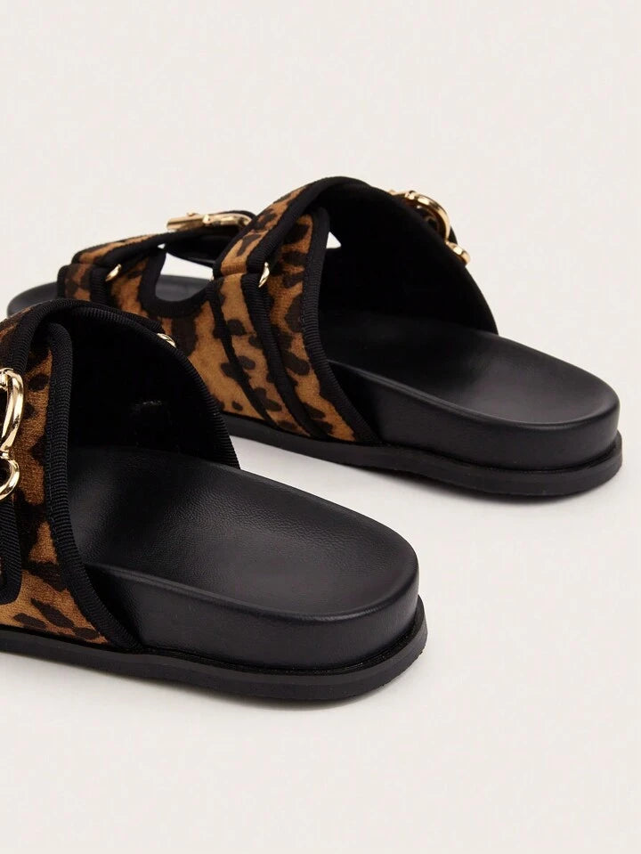Leopard Print Platform Sandals – Buckled Comfort Slides