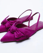 ZA RÁ Fuchsia Slingback Flats – Bow Detail