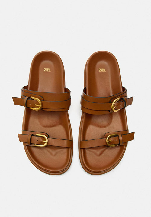 Brown Buckled Flat Sandals
