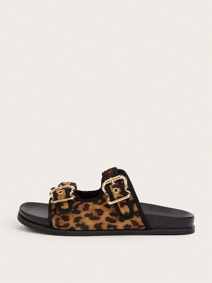 Leopard Print Platform Sandals – Buckled Comfort Slides