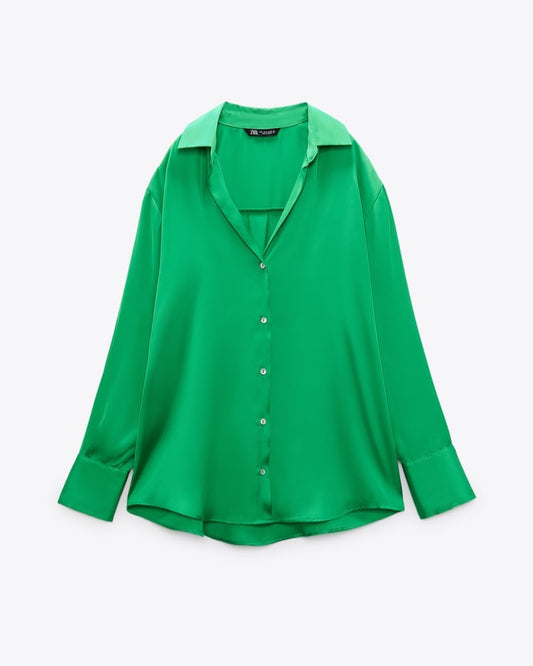 Emerald Satin Flowy Shirt – Luxe Lightwear