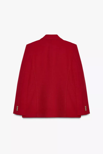 Scarlet Power Luxe Blazer – Gold Button Detail