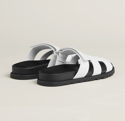 Hermès Chypre Sandals – White & Black Sole
