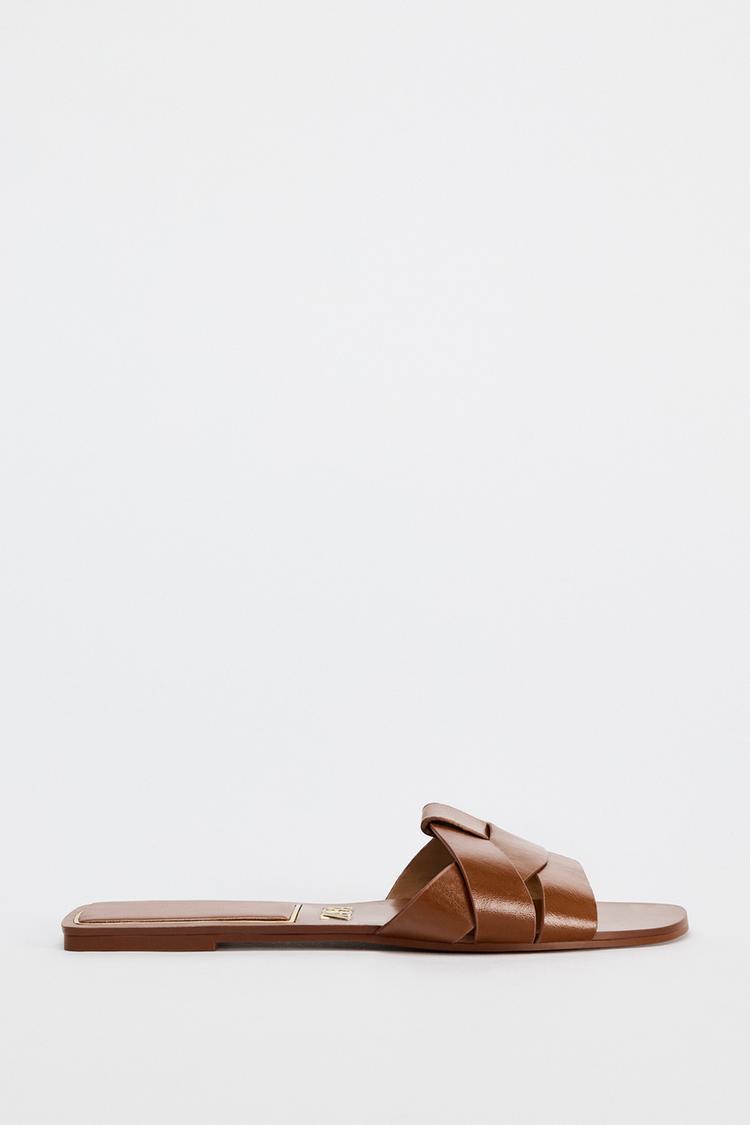 ZA RÁ Brown Crossed Leather Flat Sandals – Earth Tone Edition